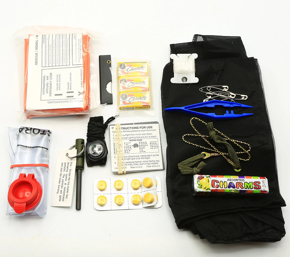 A closer look at the SRU-31-P General Purpose Module including the Survival Instruction Sheet, Metal Match, Wrist Compass, Fishing Kit, Surgical Prep Razor and more.