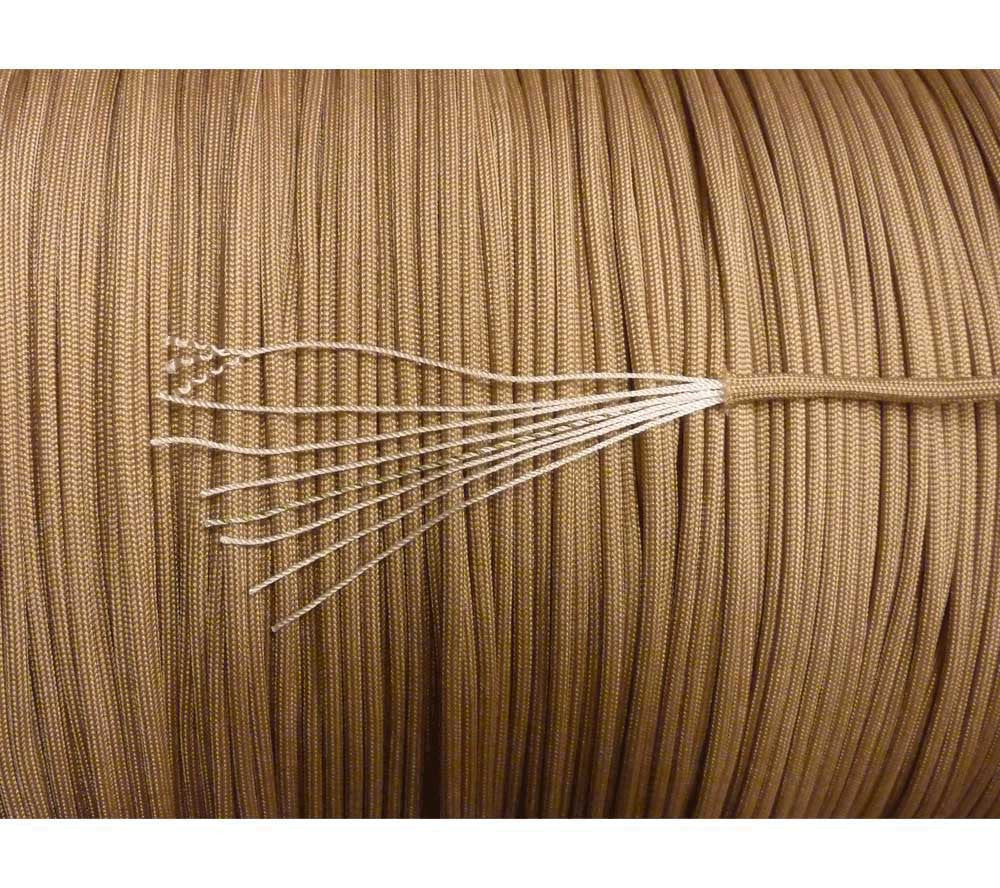 Parachute chord is made of 100% nylon kernmantle.
