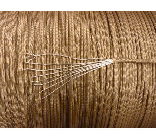Parachute chord is made of 100% nylon kernmantle.