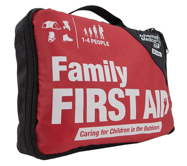 Family First Aid Kit from Adventure Medical Kits comes in a high visibility red nylon pouch with carry handle and zip closure.