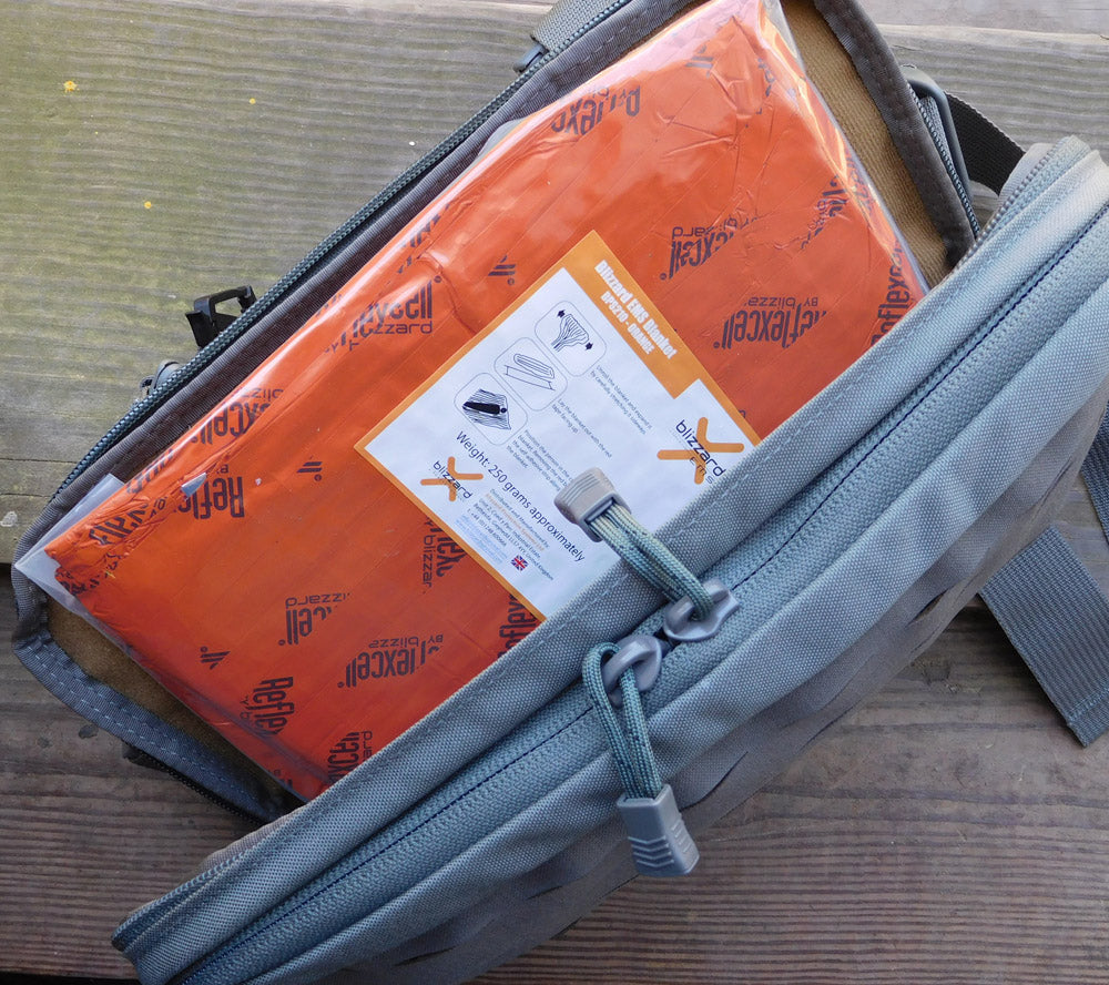 Flat Pack EMS Blizzard Blankets stow easily in Kit Bags, hydration sleeves, plate carriers and more.