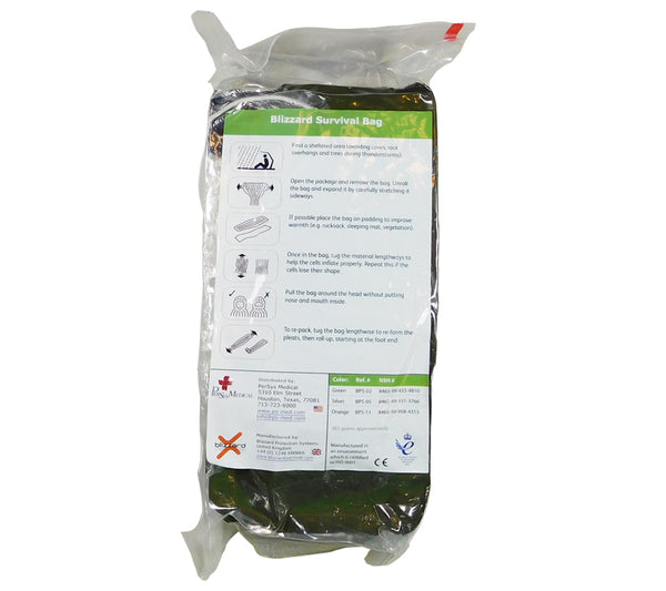 Blizzard Survival Bag (Green) vacuum sealed for easy carry and storage.
