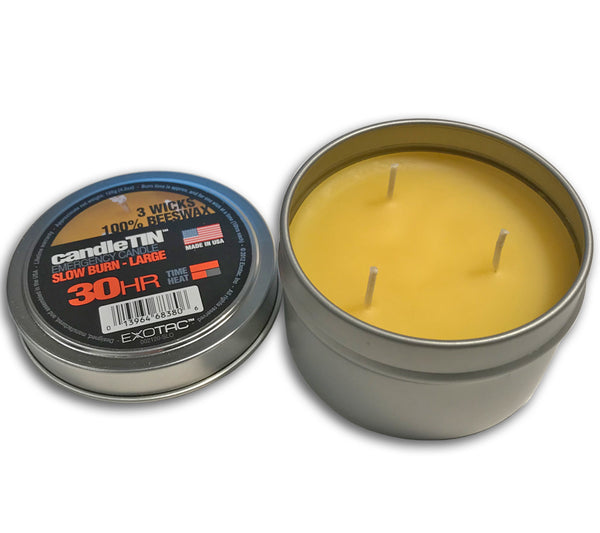 Exotac candleTINs are made in the USA from 100% Beeswax.