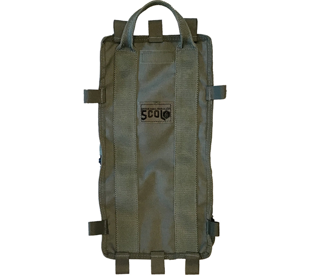Straps on the back can hold rain gear, tarps, or any similarly sized material.