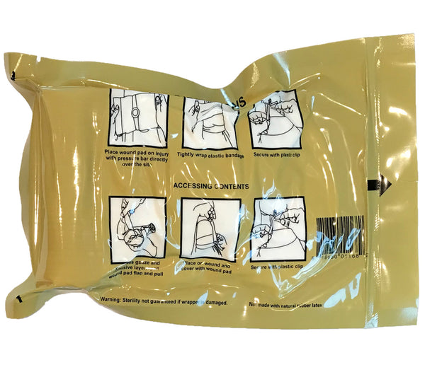 Each TacMed Olaes Bandage is printed with instructions for fast first aid application.