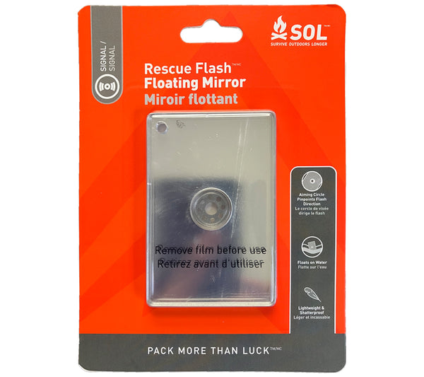 Each Survive Outdoors Longer Rescue Flash Floating Mirror is lightweight and shatterproof, floats on water, and has an integral aiming circle.