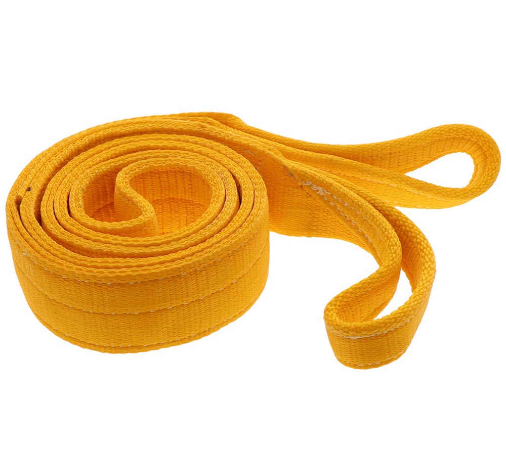 A coiled HMMWV Tow Strap, Country of Origin: USA, NSN Number: 5340-01-475-3650