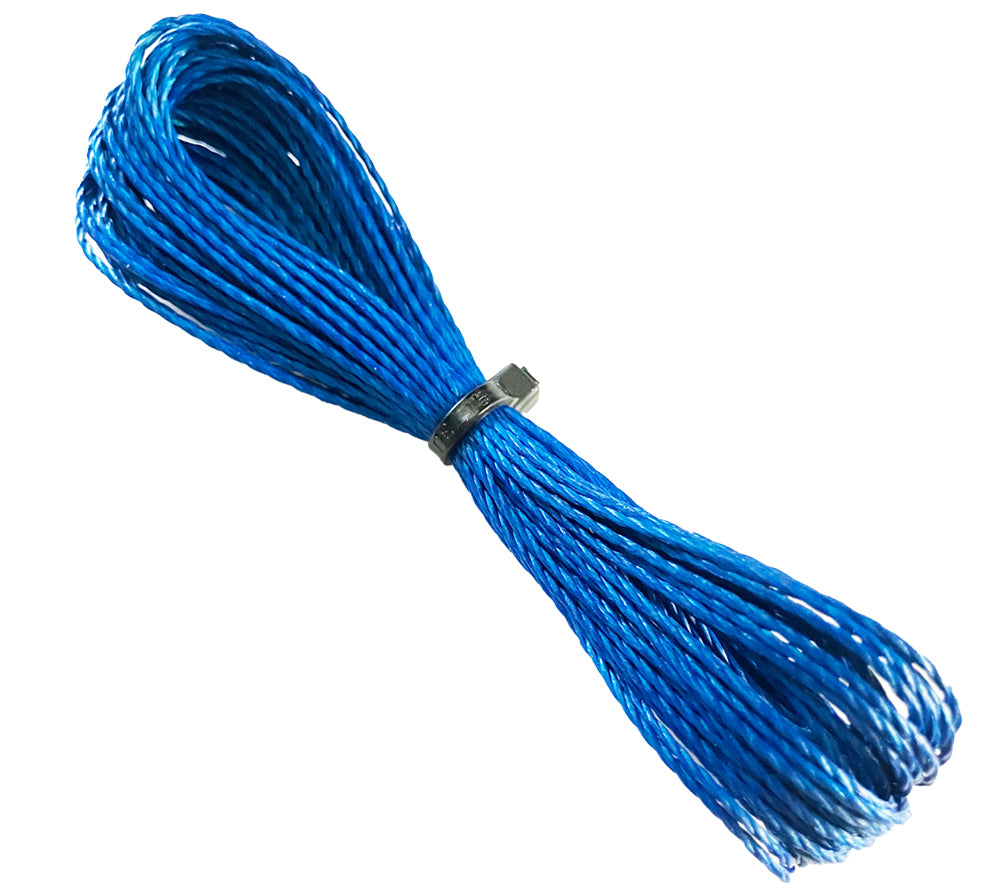 A 25 ft. length of Kevlar Survival Cord with blue UV-protective coating.