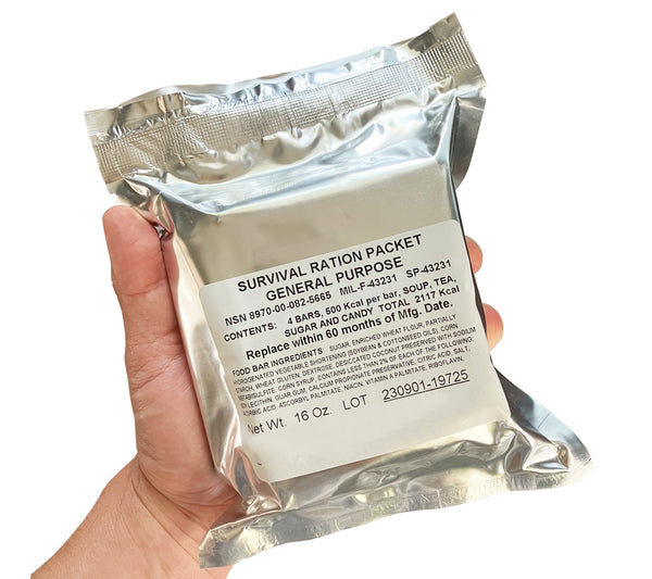 The GP Ration from 5col Survival Supply is designed for inclusion in aircraft or vehicle survival kits to meet basic nutritional and hydration needs in an emergency.