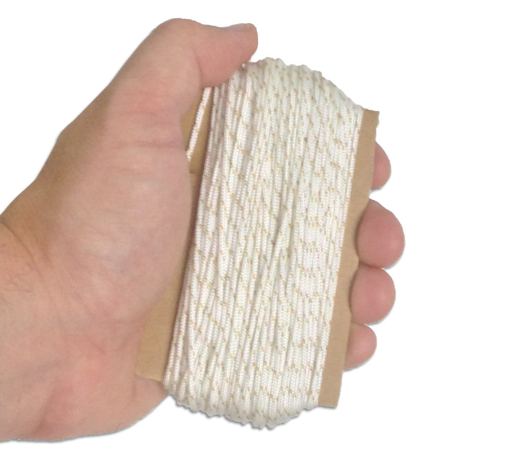 100 ft of natural white Type 1a paracord fits right in the palm of your hand.
