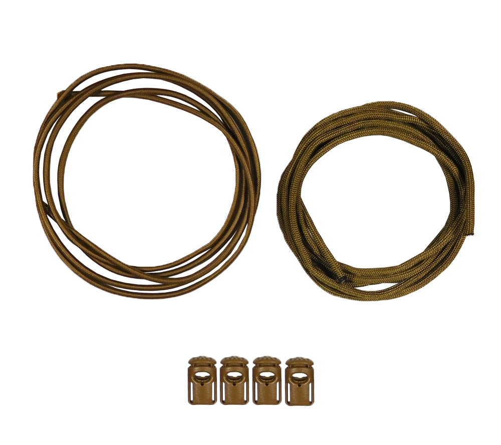 Coyote Brown Type 3 550 paracord, shock cord, and ITW Cordloks are included with each Attachenator Kit.