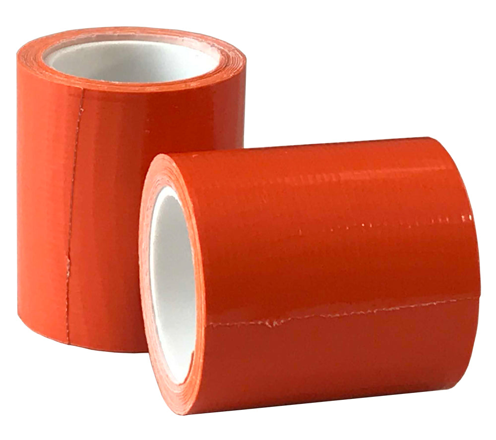 High visibility orange duct tape on compact 2 inch wide by 100 inch long rolls, designed for easy carry in your backpack, book bag, vehicle or kitchen drawer.