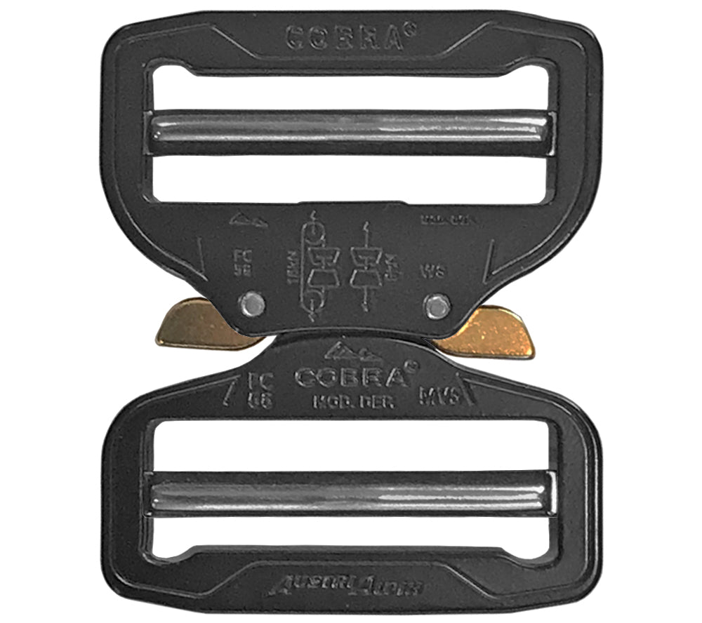 This AustriAlpin COBRA Quick-Release Buckle is designed for 2.25 in. webbing and duty belts, and is dual adjustable, so no sewing is required for installation.