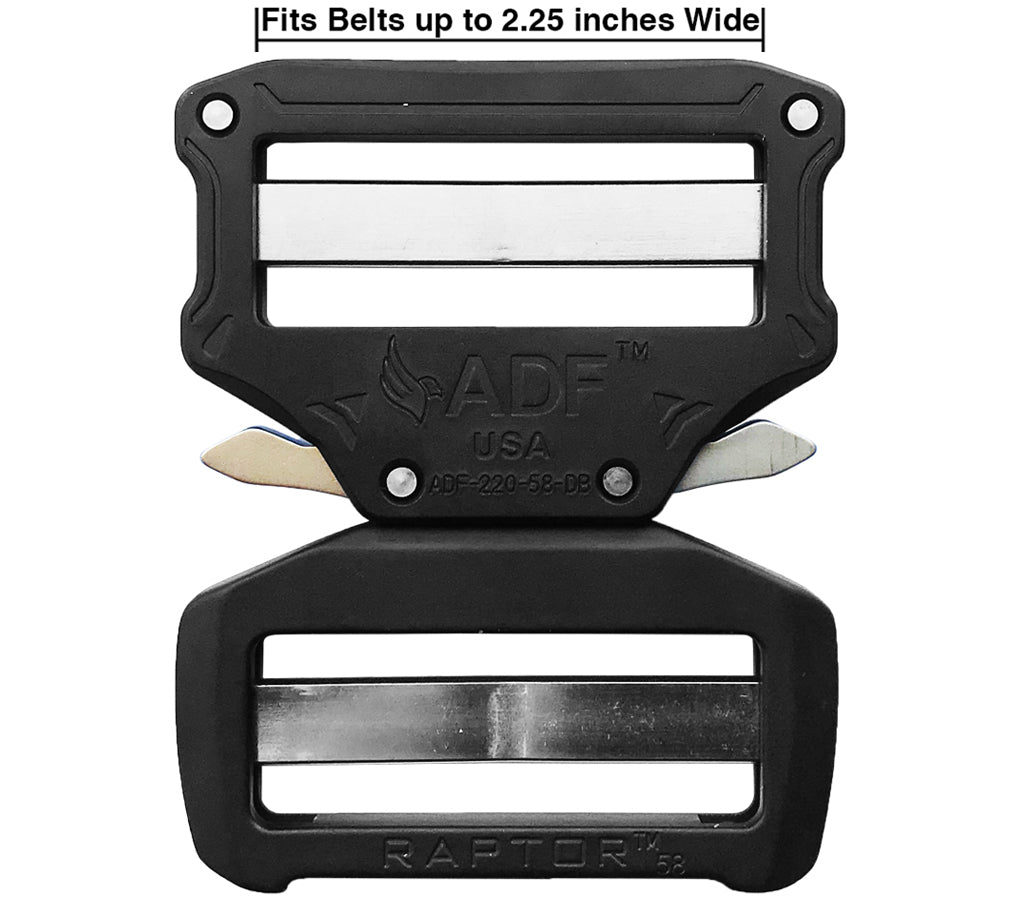 Upgrade duty belts up to 2.25 in. wide with the new matte black Raptor Buckle from ADF.