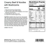 Nutritional information for AlpineAire's Creamy Beef and Noodles with Mushrooms freeze dried meal.