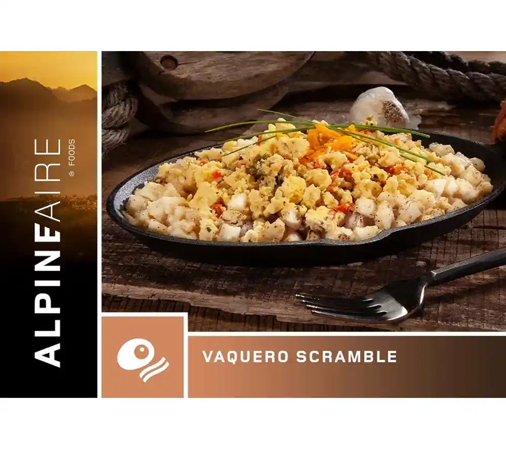 The Vaquero Scramble from AlpineAire is ideal food for emergency preparedness, backpacking, camping, and wilderness survival.