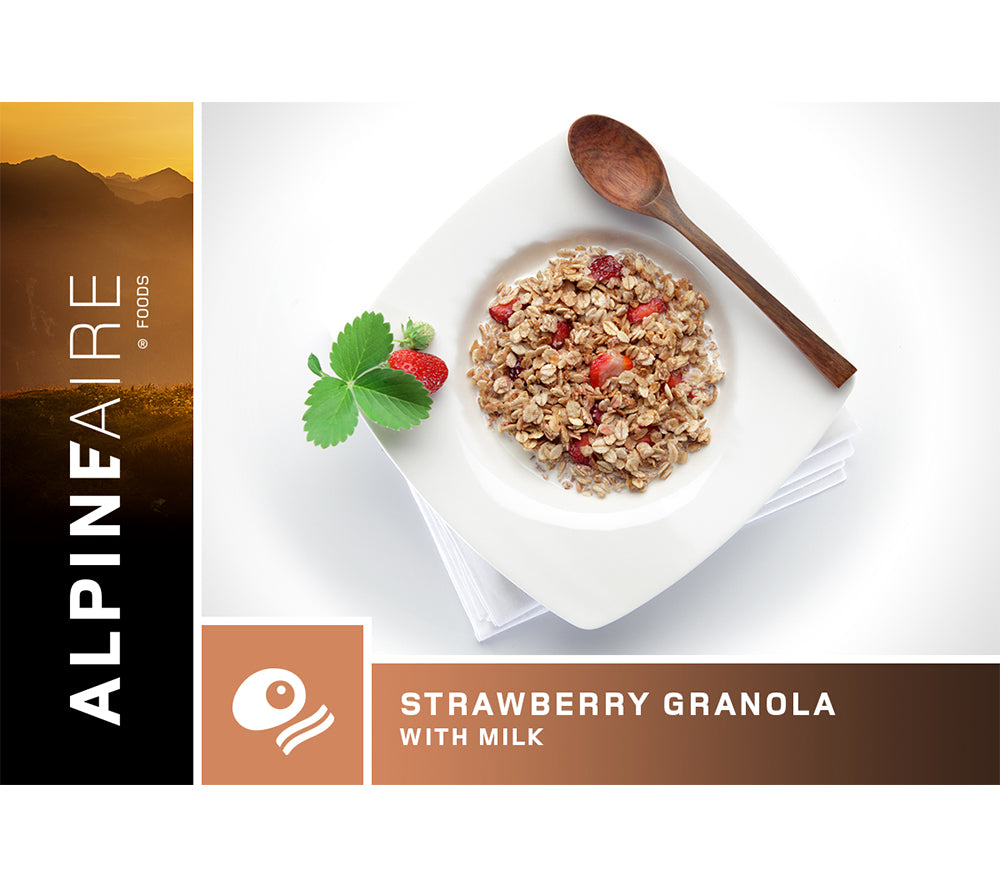 Strawberry Granola with Milk is a tasty freeze dried meal packed with calories to give you energy at the start of the day.
