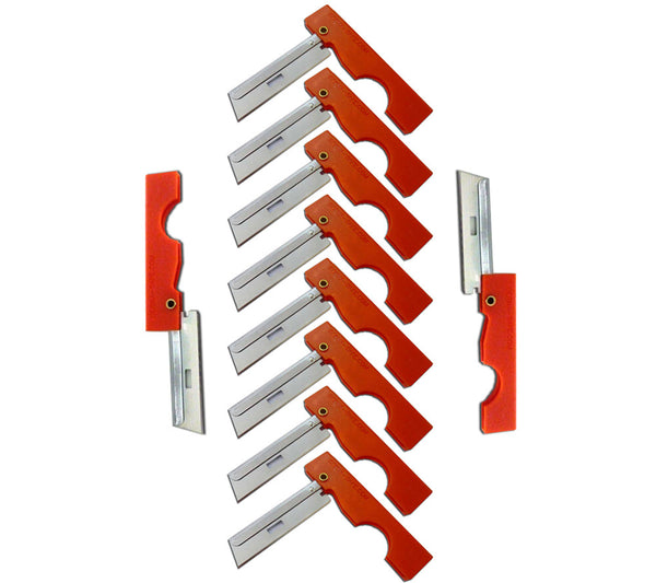 Derma-Safe Folding Utility Knife Ten Pack with Blaze Orange plastic Handles