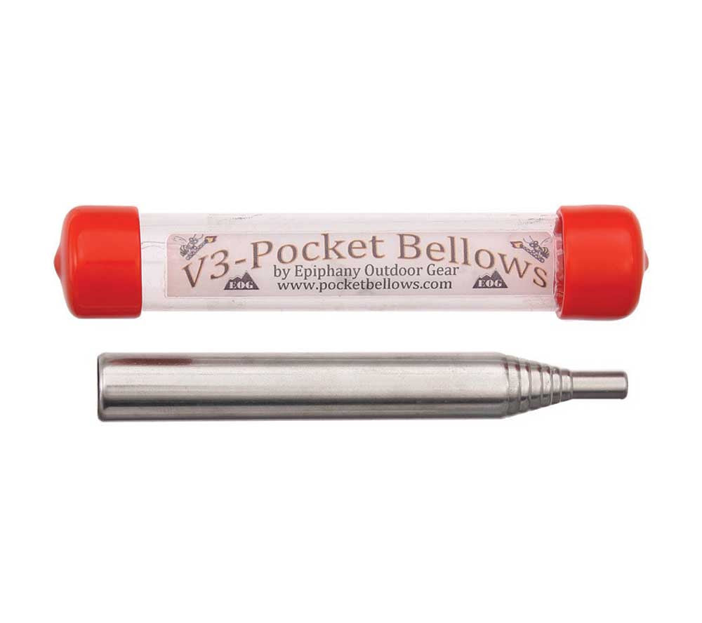 The Pocket Bellows from Epiphany Outdoor Gear with included storage tube.