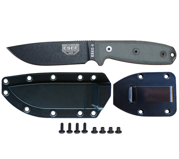 Model 4 Knife with Black molded poly sheath and belt clip plate.