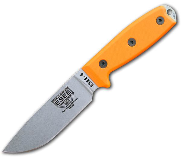 Model 4 Knife, Plain Edge, S35VN Steel, Orange Handles - ESEE Knives