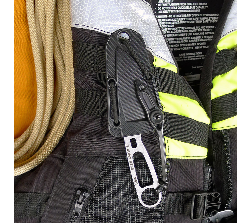 With both an included belt clip plate and nylon cord, the ESEE Imlay Knife sheath can be attached to gear a number of ways and is MOLLE compatible.