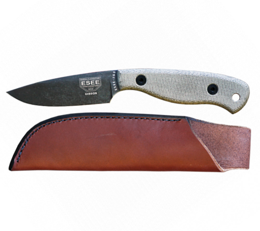 ESEE JG3 James Gibson Bushcraft Knife with Leather Pouch Sheath