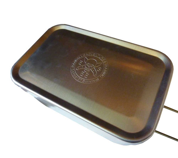 ESEE Knives' Kit Tin lid is embossed with the Randall's Adventure & Training Logo.