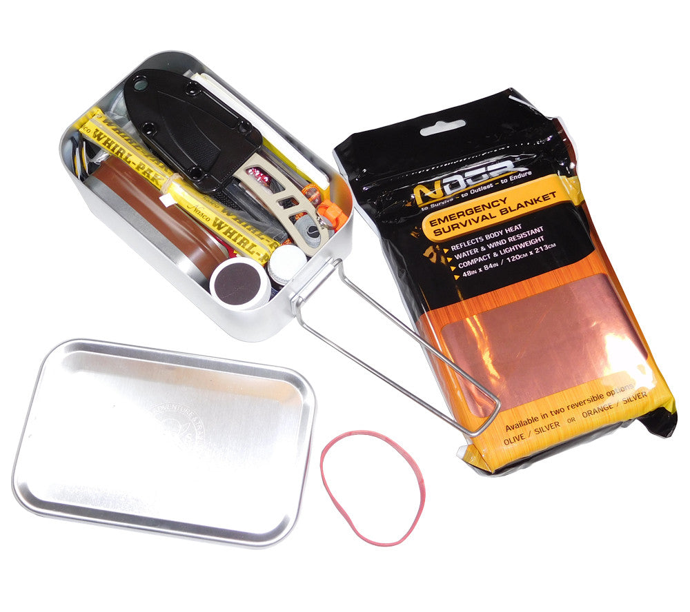 The Large Tin Survival Kit includes an NDUR Emergency Blanket