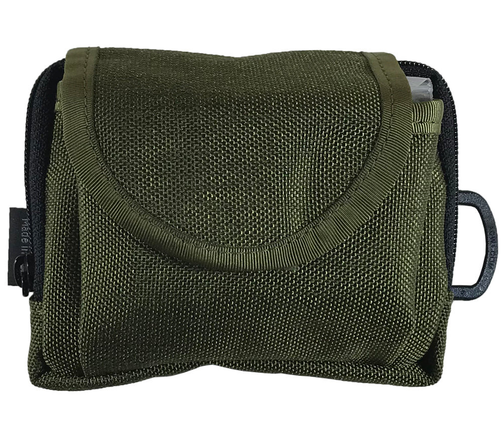 The Olive Drab 1000d Cordura Pouch has belt loops and D-ring for easy carry or attachment to other gear.