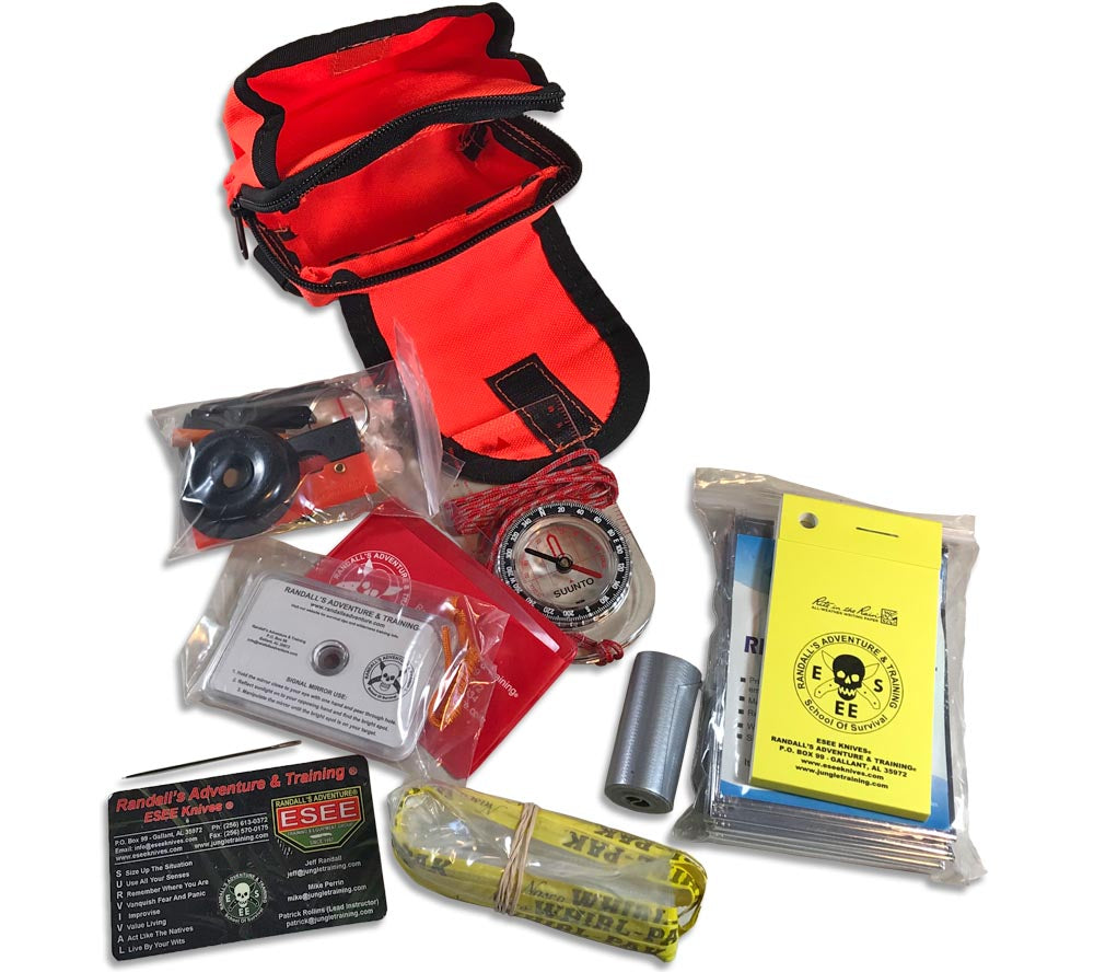 ESEE's Pocket Survival Kit weighs less than a pound and is available in orange or olive drab.
