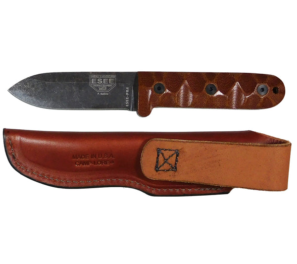 The American made PR4 knife and sheath, designed by Patrick Rollins of ESEE Knives..