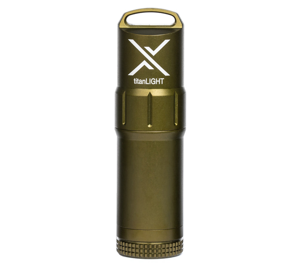 Olive Drab is a popular color choice for Exotac's titanLIGHT waterproof lighter.