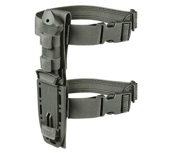 The included sheath system can be worn on the leg, attached to a belt, or attached to MOLLE gear using the included MOLLE Back panel and MALICE clip.