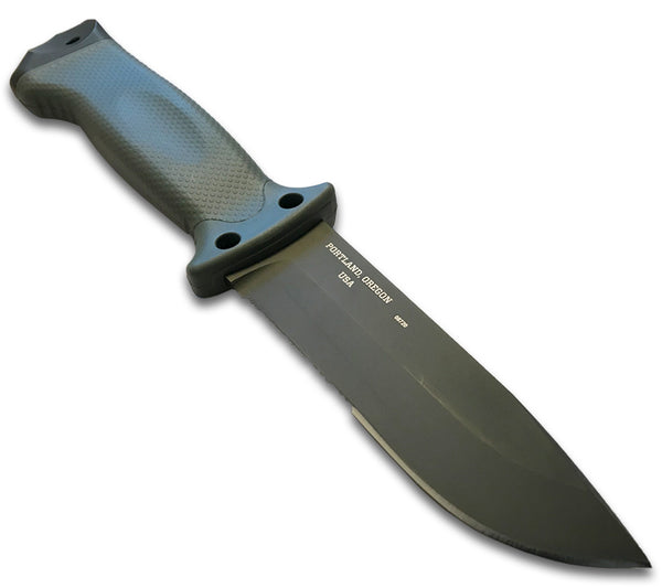 This ASEK Knife has a black coated 420HC stainless steel blade.
