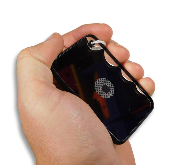The Mark 3 Type I Mirror fits easily in the palm of your hand, and makes an excellent heliograph.