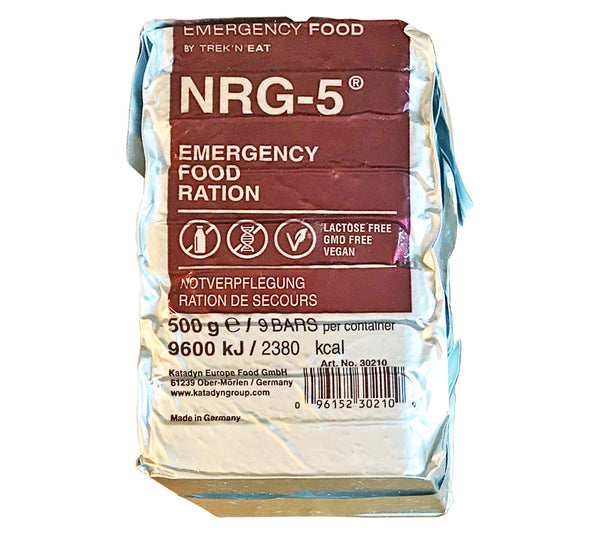 Each NRG-5 Emergency Food Ration pack contains 9 ration bars.