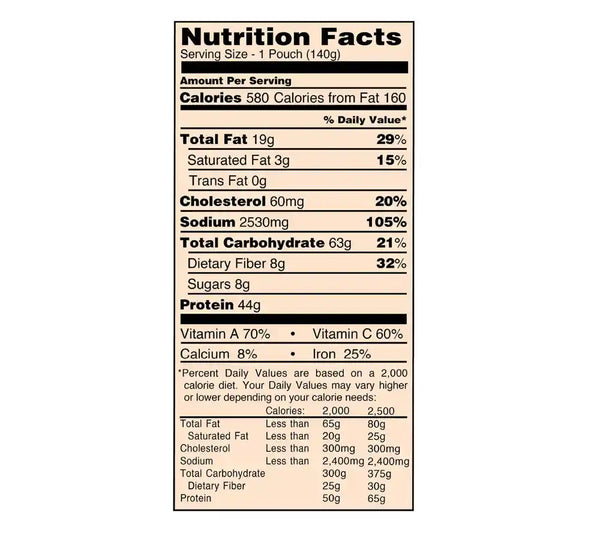 Nutritional Information for the Beef Stew Meal, Cold Weather (MCW) from Oregon Freeze Dry.