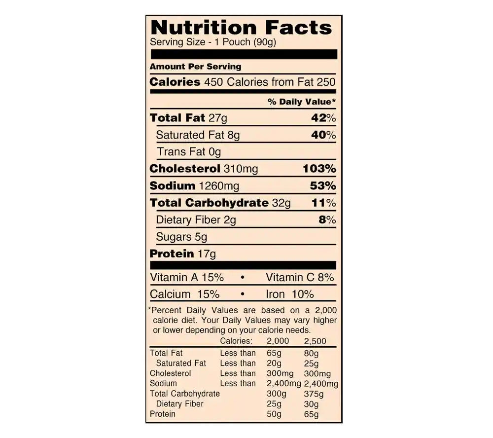 Nutritional Information for the Mountain House Breakfast Skillet MCW (Meal, Cold Weather).