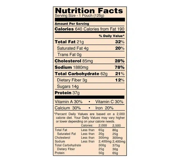 Nutritional Information for Turkey Tetrazzini MCW (Meal, Cold Weather), formerly known as the Long Range Patrol Ration (LRP)