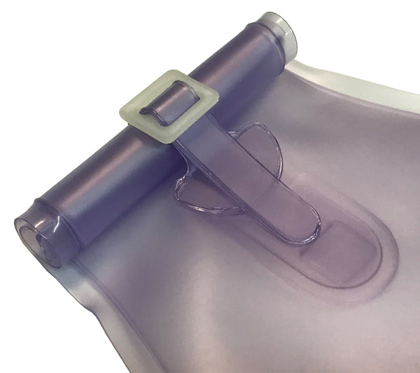 Roll-top closure ensures no leaking while belt loop allows for easy transportation.