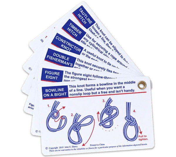 Pro-Knot prints instructions and uses for 20 different knots front and back on 6 different cards.