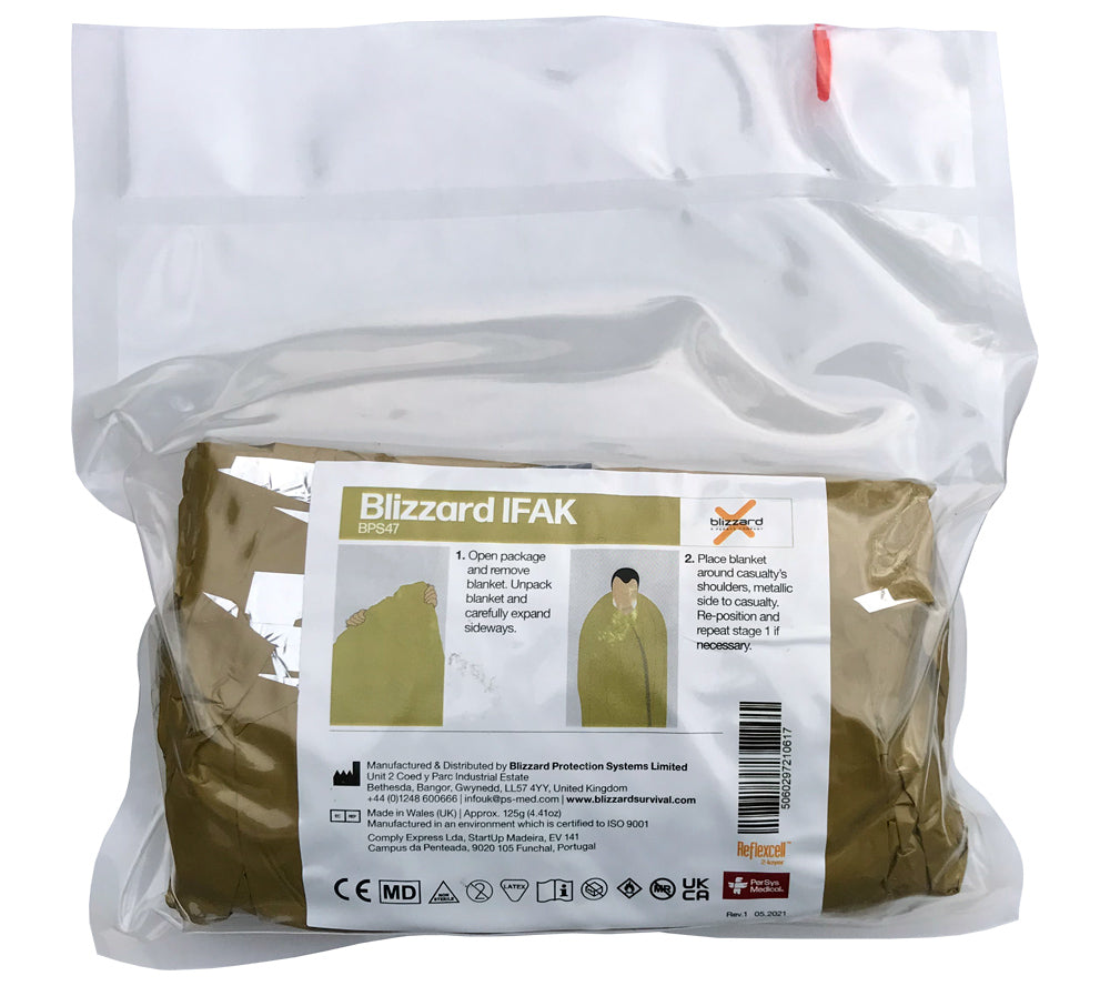 Blizzard IFAK Blanket (BPS47) from PerSys Medical is a specially designed emergency blanket that both insulates and reflects body heat.