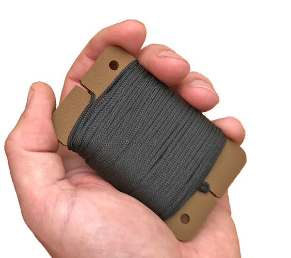 Sagewood's Mini-Spool Card is roughly credit card sized, so it fits easily your pocket or the palm of your hand.
