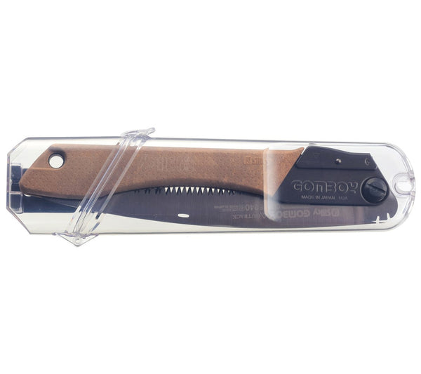 The Outback Gomboy Curve Pro Folding Saw stowed in its impact plastic case.