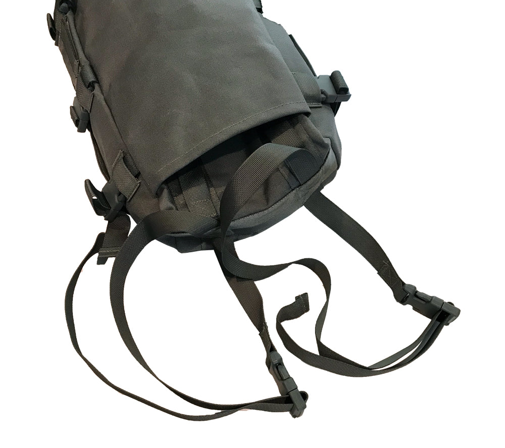 Two stowable straps with quick release buckles can be used to mount the bag or carry additional gear.