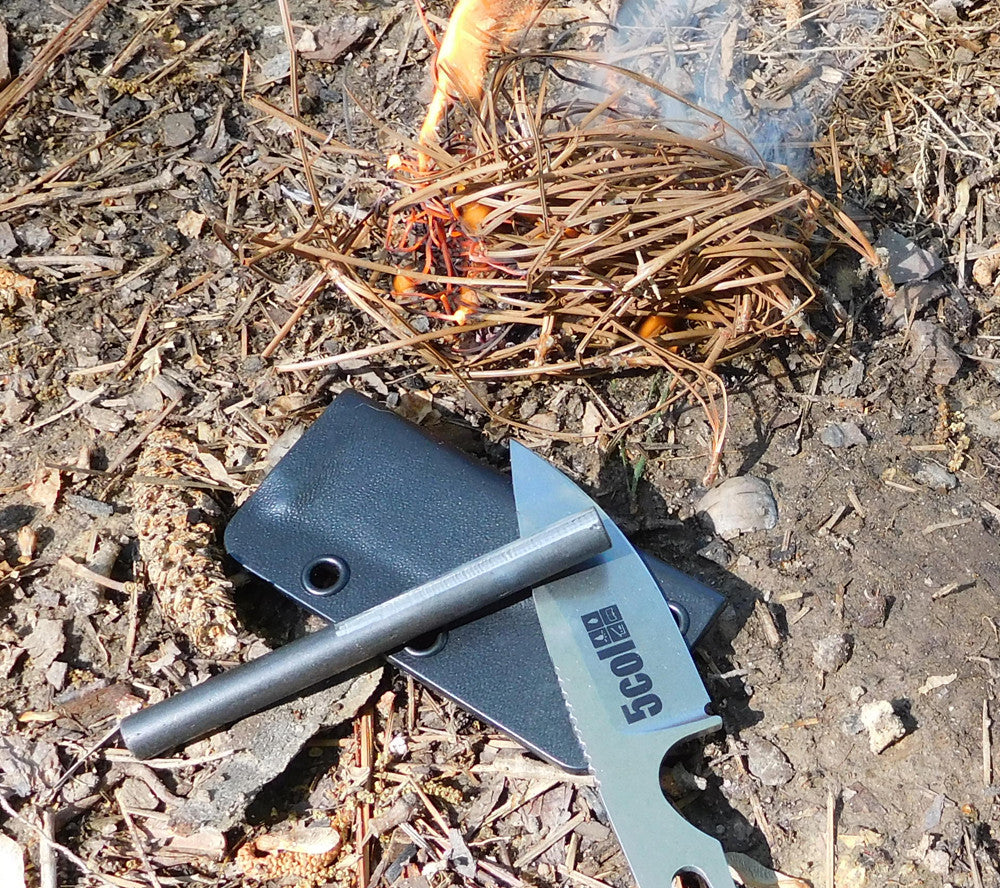 A demonstration of a ferro rod's fire starting capabilities.