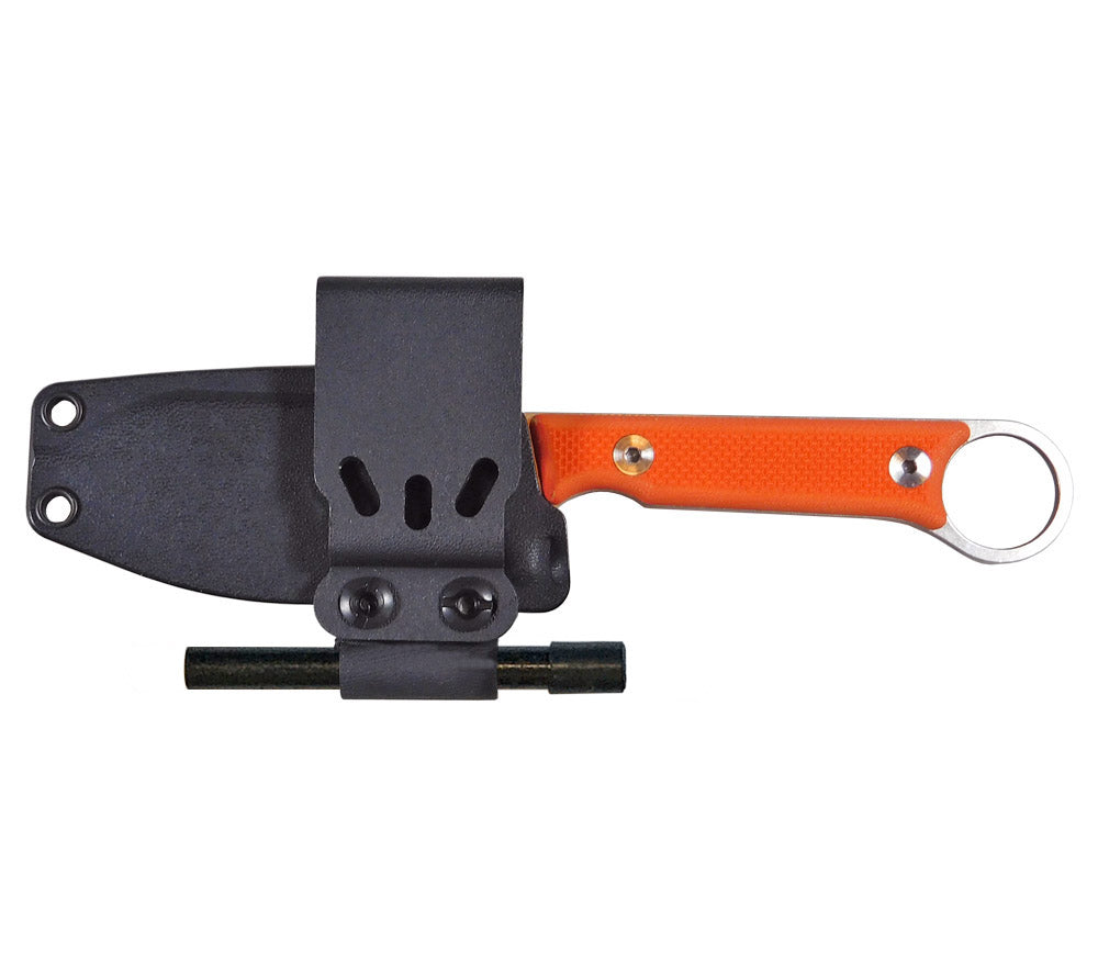 White River Knife & Tool's FC 3.5 Pro knife has a kydex sheath with configurable belt clip plate.