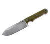 WRK's FC5 features a drop point, plain edge blade and canvas micarta handles with orange liners.